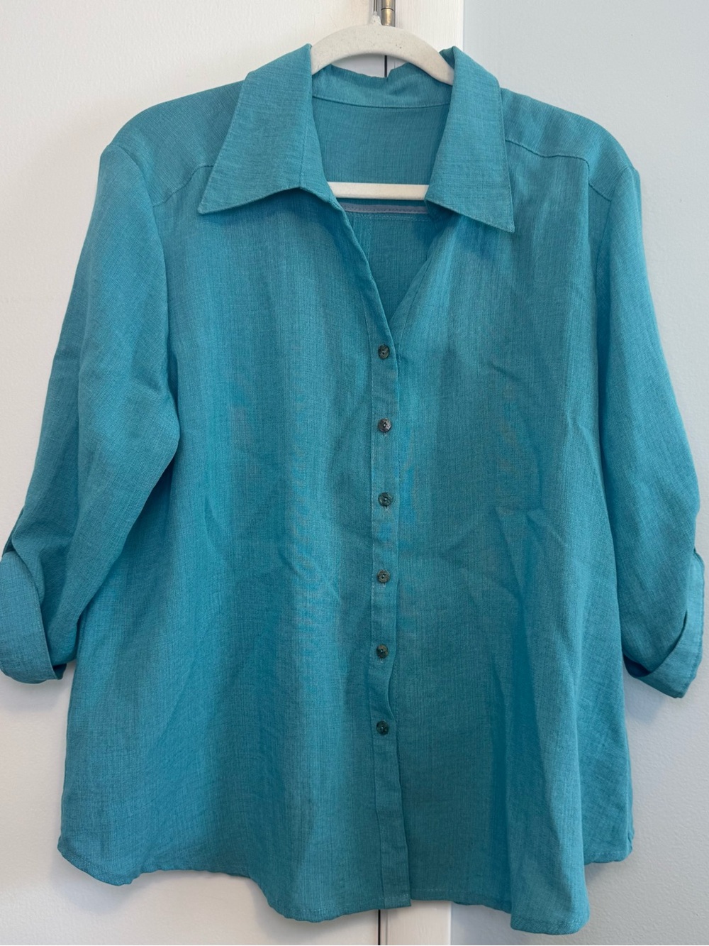 Fridaze Linen Redefined Turquoise Button-Up Linen Shirt
